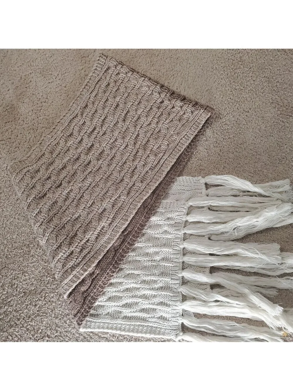 Treasure & Bond Cable Knit Scarf Or Accent Throw Cream Brown